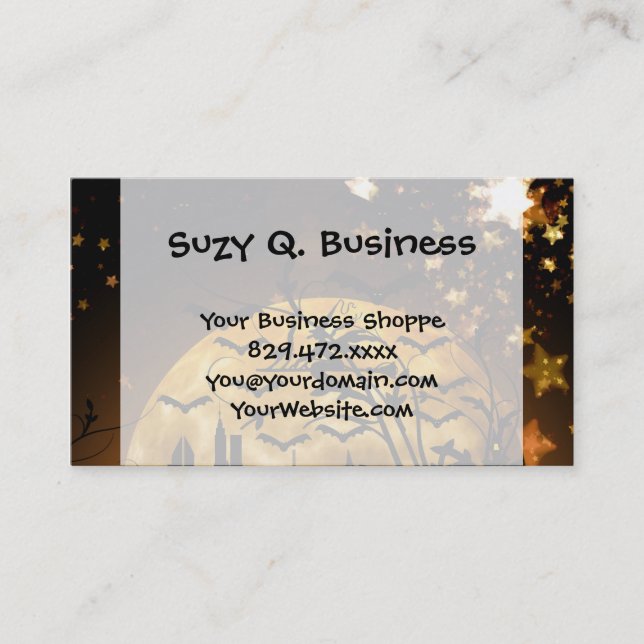 Flying Witch Harvest Moon Bats Halloween Gifts Business Card (Front)