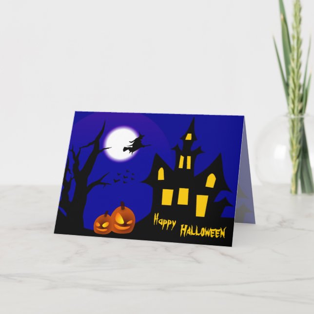Flying Witch in Halloween Night Card (Front)