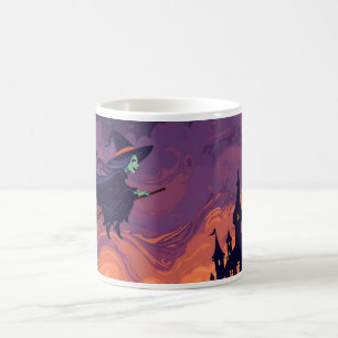 Flying Witch Mug   Classic Halloween Coffee Cup