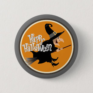 Flying Witch on Broom Halloween 6 Cm Round Badge