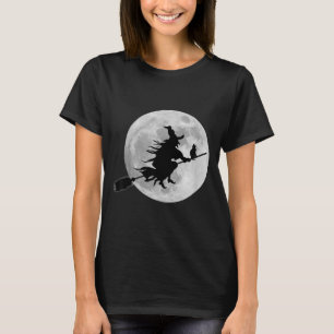 Flying Witch On Broomstick Halloween Full Moon T-Shirt