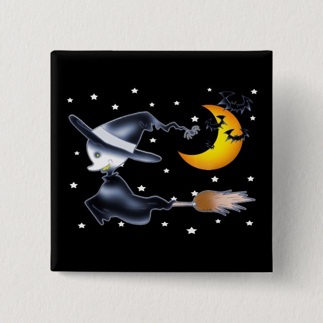 Flying Witch on Halloween Night 15 Cm Square Badge (Front)