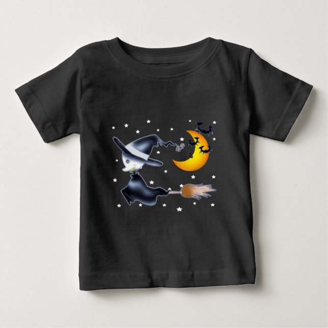 Flying Witch on Halloween Night Baby T-Shirt (Front)
