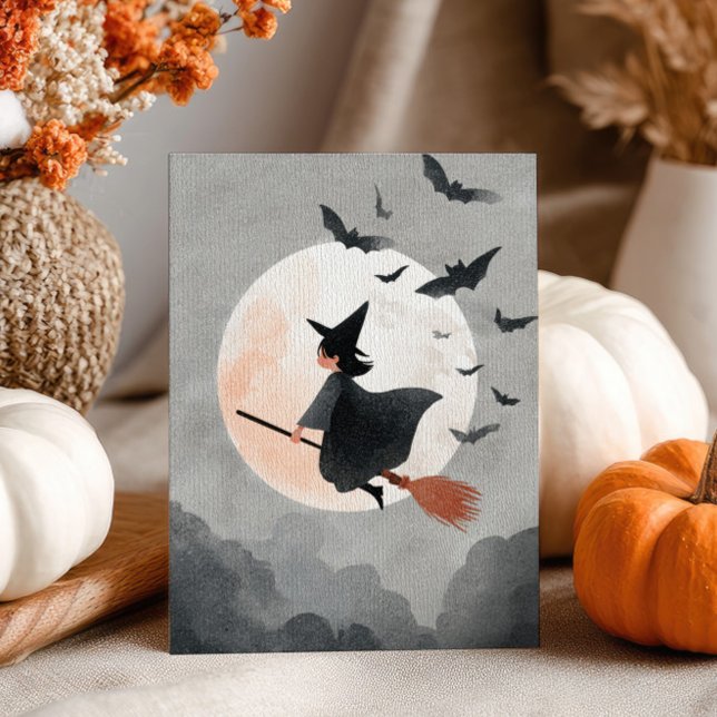 Flying Witch on Her Broom Cute Halloween Postcard (Creator Uploaded)