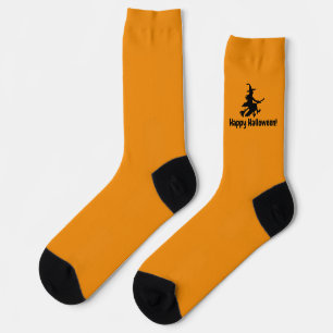 Flying Witch on Orange - Happy Halloween -  Socks