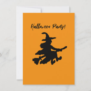 Flying Witch on Orange Invitation