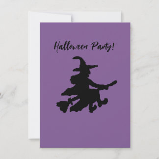 Flying Witch on Purple Invitation