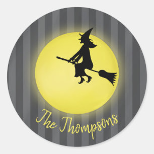 Flying Witch Silhouette in the Moonlight Classic Round Sticker