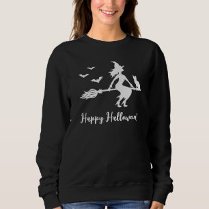 Flying Witch Silhouette With Cat & Bats Halloween Sweatshirt