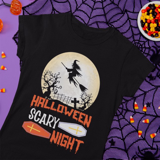 Flying Witch Spooky Halloween Night T-Shirt (Creator Uploaded)