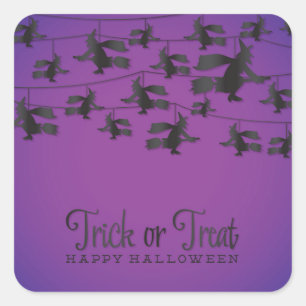 Flying witch string square sticker