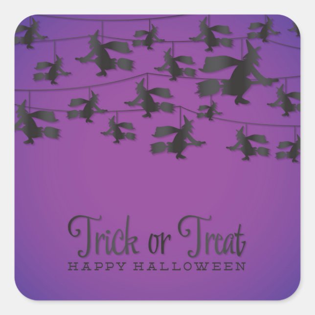 Flying witch string square sticker (Front)