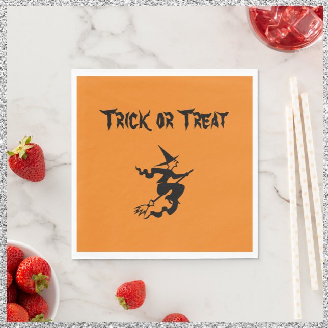 Flying Witch Trick or Treat Paper Napkins (Creator Uploaded)