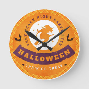 Flying Witch Very Scary Halloween Round Clock