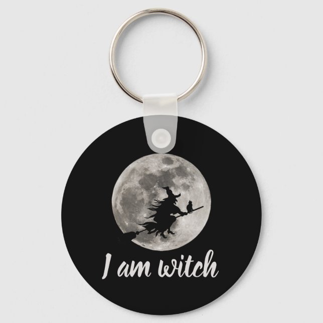 Flying witch with a bright moon behind her key ring (Front)