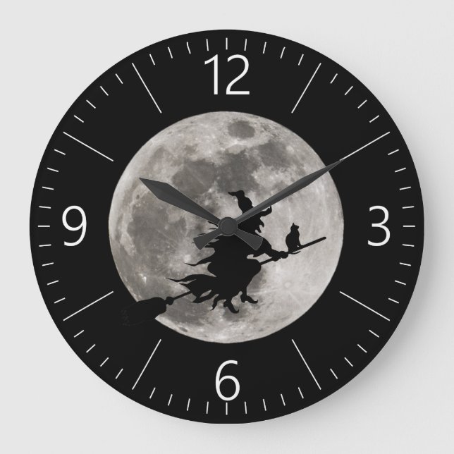 Flying witch with a bright moon behind her large clock (Front)