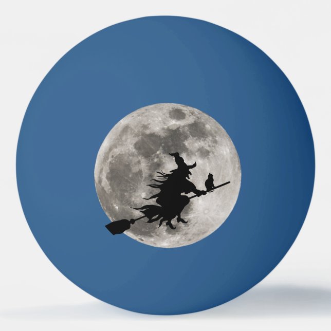 Flying witch with a bright moon behind her ping pong ball (Front)