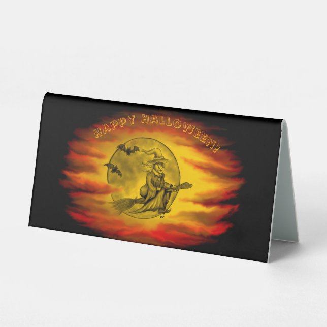 Flying witch with black cat , halloween night (Front)