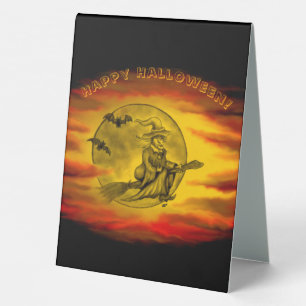 Flying witch with black cat , halloween night