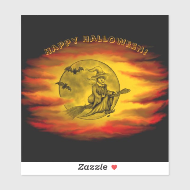 Flying witch with black cat , halloween night (Sheet)