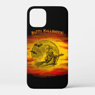 Flying witch with black cat , halloween night iPhone 12 mini case