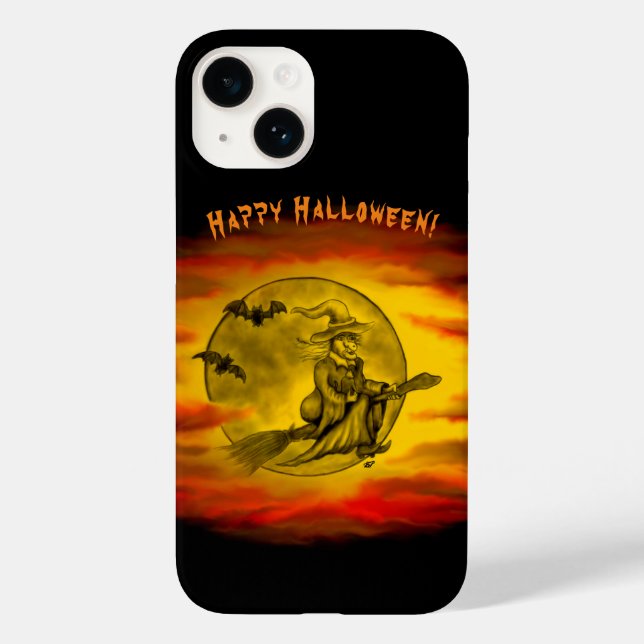 Flying witch with black cat , halloween night Case-Mate iPhone case (Back)