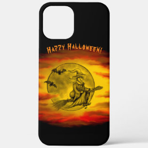 Flying witch with black cat , halloween night iPhone 12 pro max case