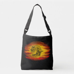Flying witch with black cat , halloween night crossbody bag