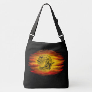Flying witch with black cat , halloween night crossbody bag