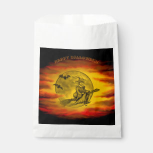 Flying witch with black cat , halloween night favour bag