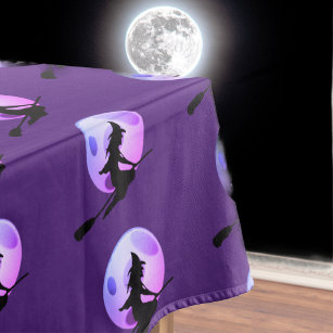 Flying Witch with full moon- purple  Tablecloth