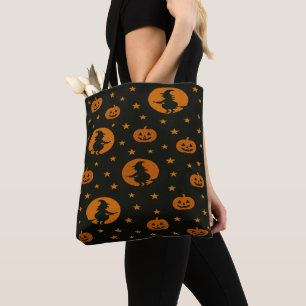 Flying Witches and Floating Pumpkins Halloween Tote Bag