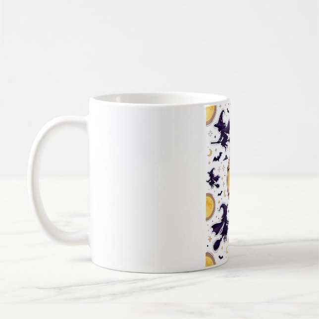 Flying Witches Full Moon Halloween Pattern Coffee Mug (Left)