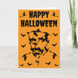 Flying Witches Halloween Skull Bats Silhouette  Card