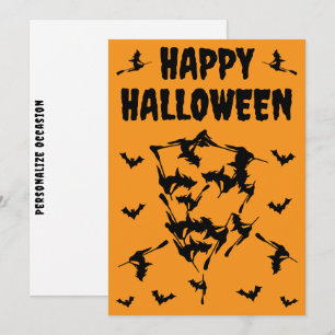 Flying Witches Halloween Skull Silhouette Holiday Card
