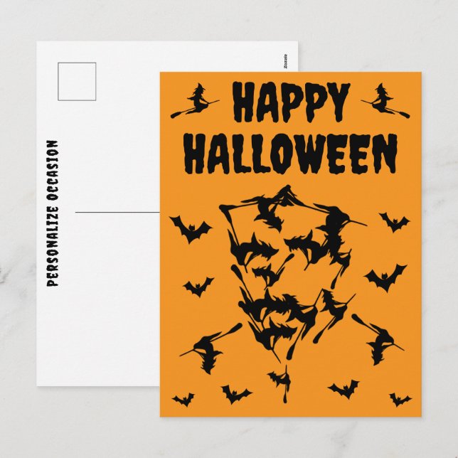 Flying Witches Halloween Skull Silhouette Postcard (Front/Back)