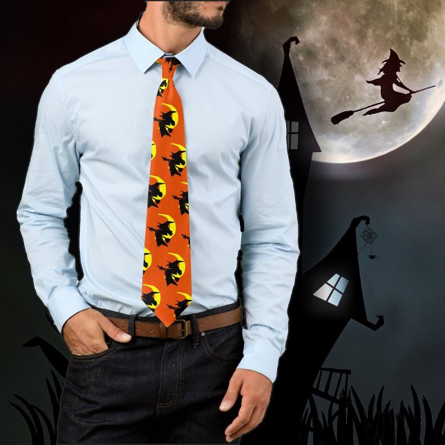 Flying Witches Pattern Orange Halloween tie (Creator Uploaded)