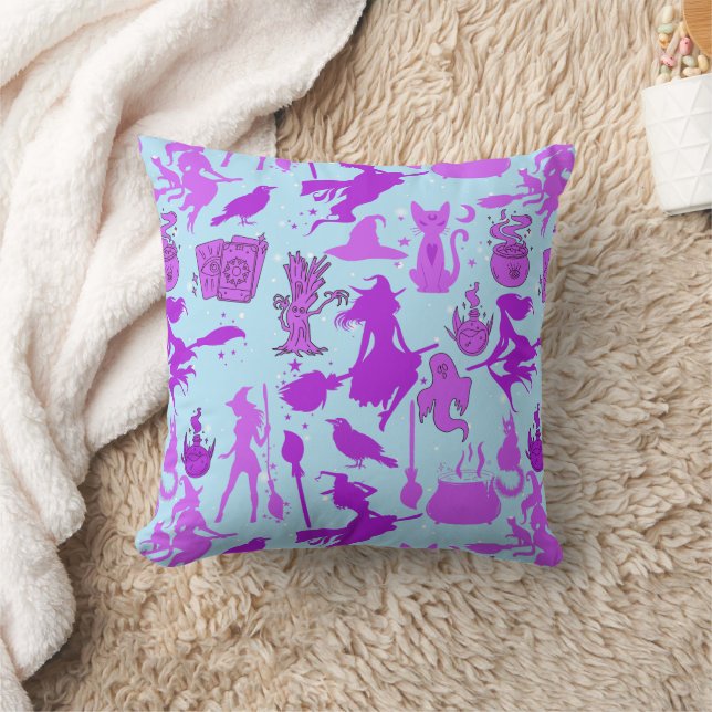 Flying witches pattern.Purple L Blue BG Cushion (Blanket)