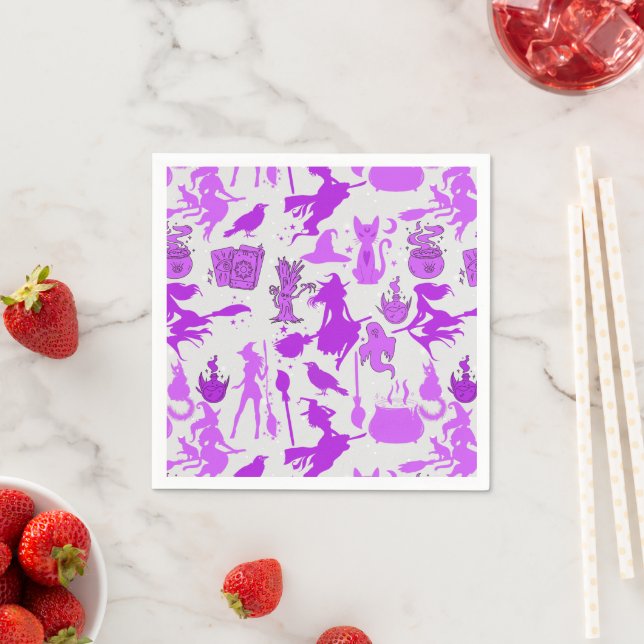 Flying witches pattern.Purple Napkin (Insitu)