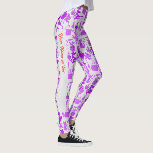 Flying witches pattern.Purple Off White BG (PS) Leggings