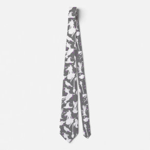 Flying witches pattern.White D Grey BG Tie