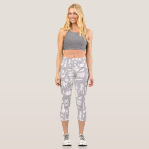 Flying witches pattern.White Grey BG Capri Leggings