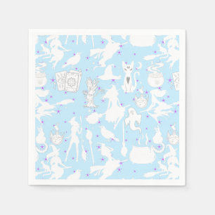 Flying witches pattern.White L Blue BG Napkin