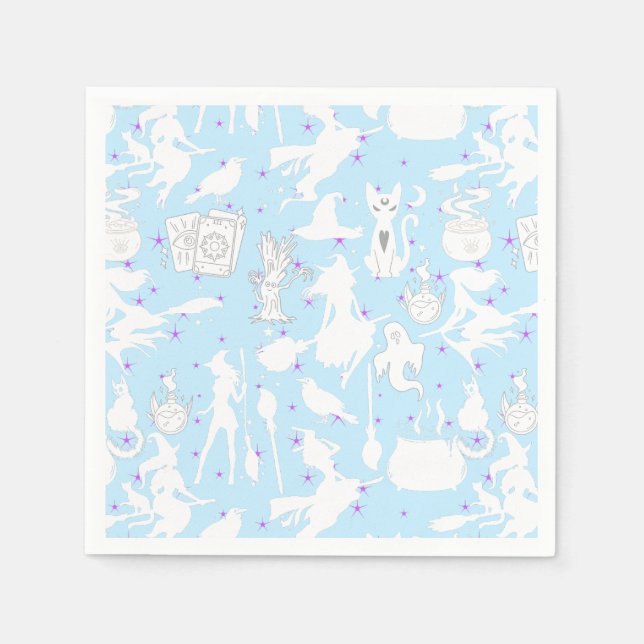Flying witches pattern.White L Blue BG Napkin (Front)