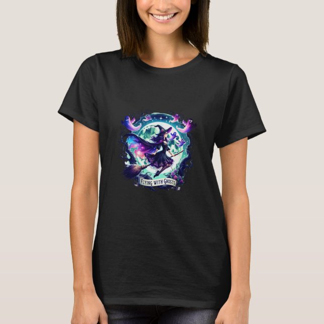 "Flying with Ghosts" Halloween Witch Shirt (Front)