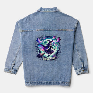 "Flying with Ghosts" Halloween Witch Shirt Denim Jacket