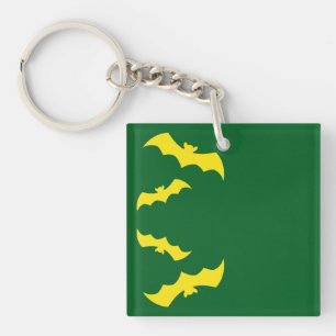 Flying Yellow Halloween Bats Key Ring