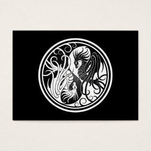 Flying Yin Yang Dragons - black and white