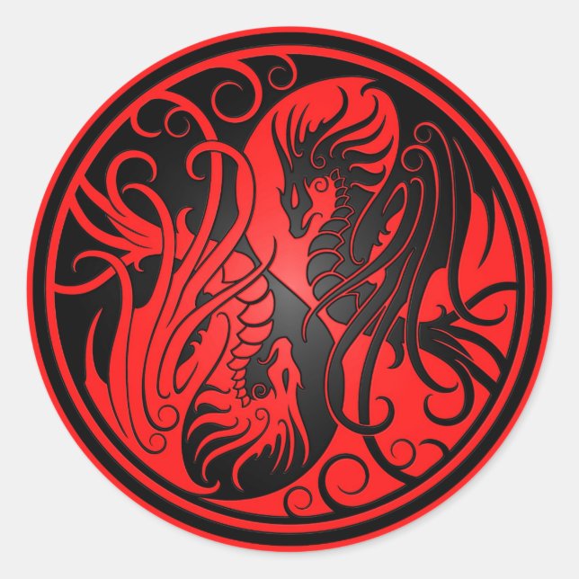 Flying Yin Yang Dragons - red and black Classic Round Sticker (Front)