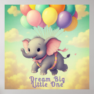 Flyng Baby Elephant with Custom Quote, Nursery Poster